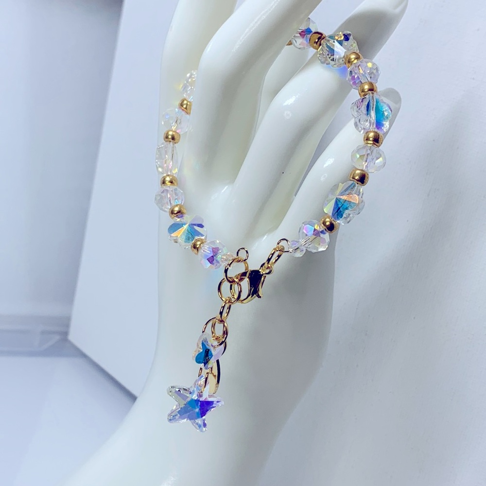 SWAROVSKI FLOWER CRYSTALS NATURAL BRACELET diameter 6cm adjustable